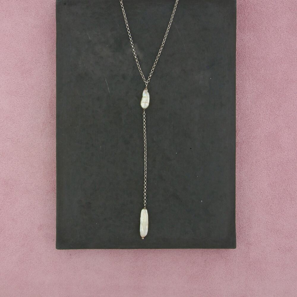 sterling silver biwa pearl lariat necklace size 18in